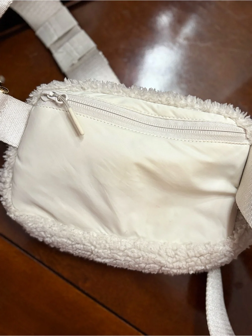 lululemon athletica Cream Sherpa Crossbody Belt Bag with Gold Accent